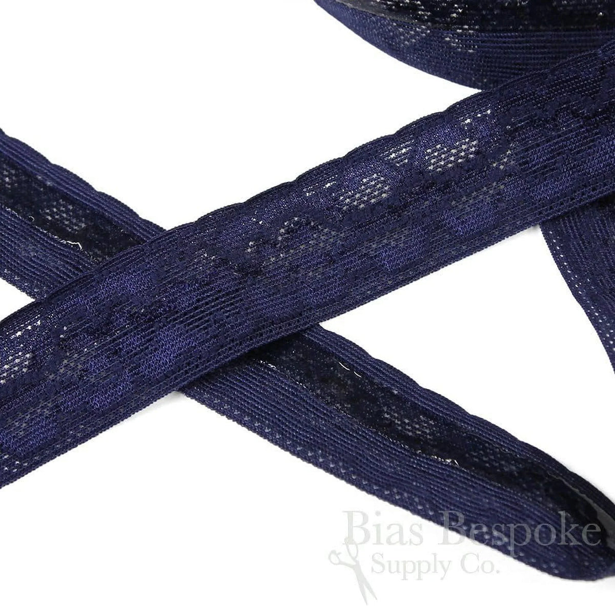 5 Yards Of Tansy Navy Blue Stretch Lace With Gripping Siline, Made In Italy