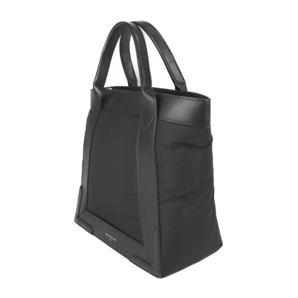 Pre-Owned BALENCIAGA Balenciaga Kabas S tote bag 363425 nylon leather black silver metal fittings (Good)