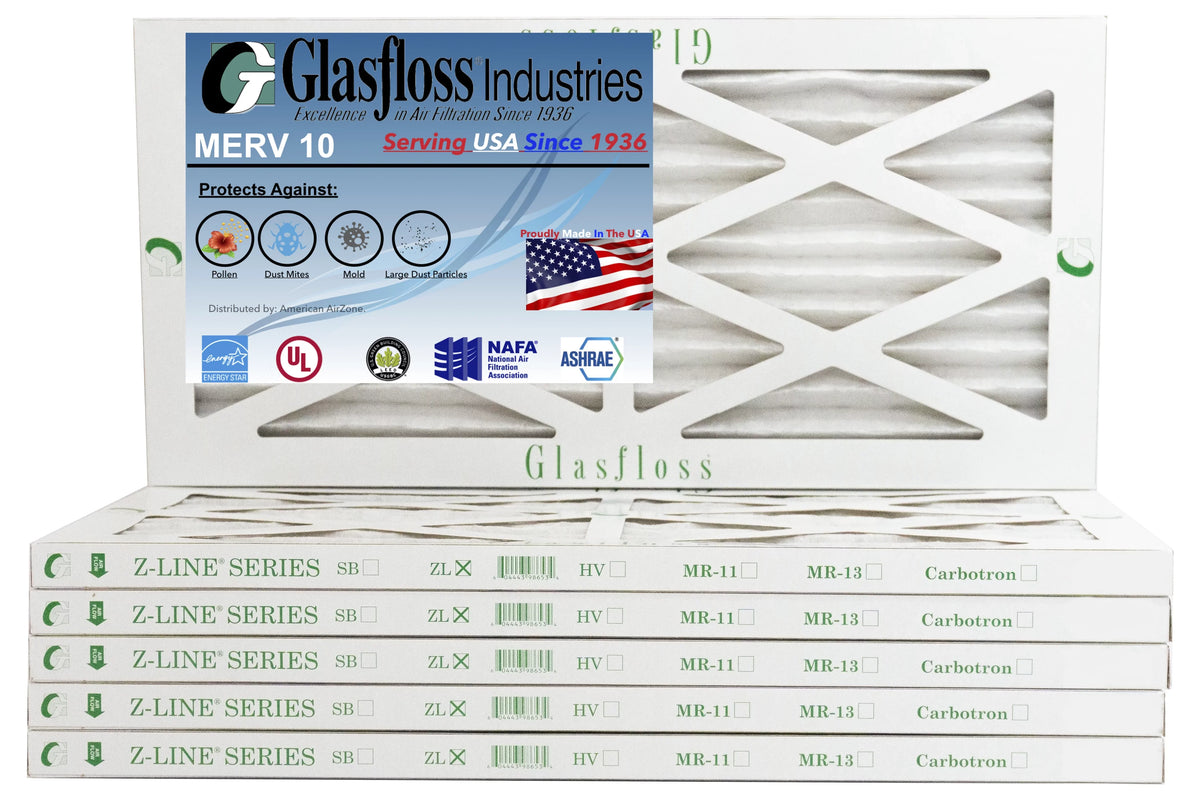 Glasfloss 8x14x1 - MERV 10 -Qty:6 - Furnace Air Filter - Made in USA (Actual Size: 7.5 x 13.5x7/8 inch)