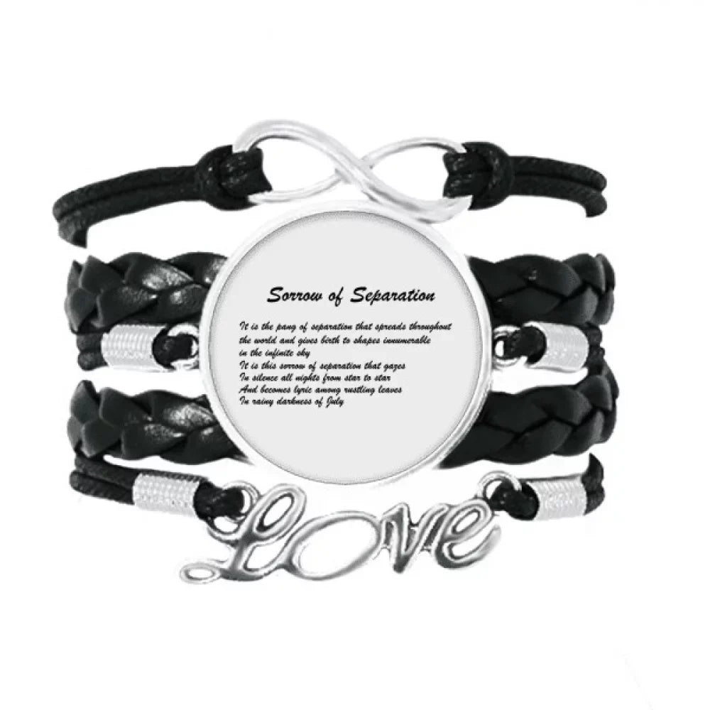 Famous Poetry Sorrow Of Separation Bracelet Love Accessory Twisted Leather Knitting Rope Wristband