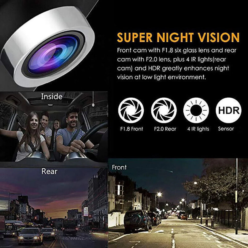 TASHHAR Car Lens Dash Cam 1080P 4" HD DVR Front/Rear/Built-In Video Camera Driving Recorder G-Sensor, Motion Detection and Parking Monitoring