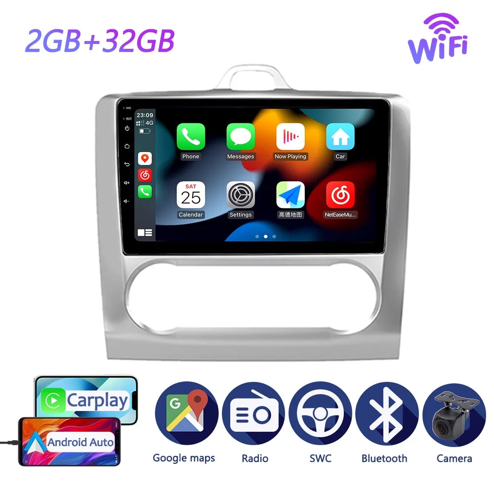 Carplay Car Stereo Audio For Ford Focus 2 Mk 2 2004 - 2011 Touch Panel With Android Auto GPS Navigation Bluetooth
