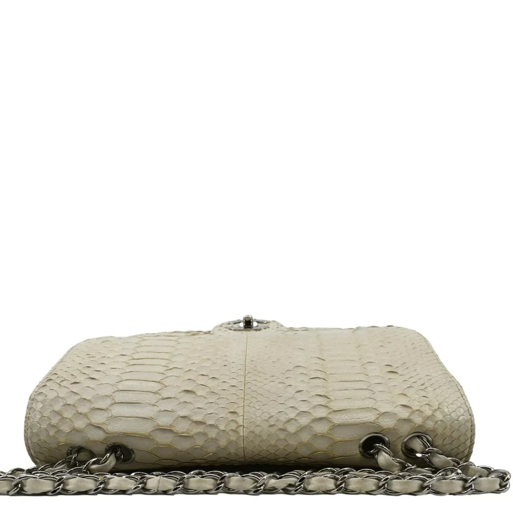 Pre-Owned CHANEL Flap Python Leather Crossbody Bag Ivory