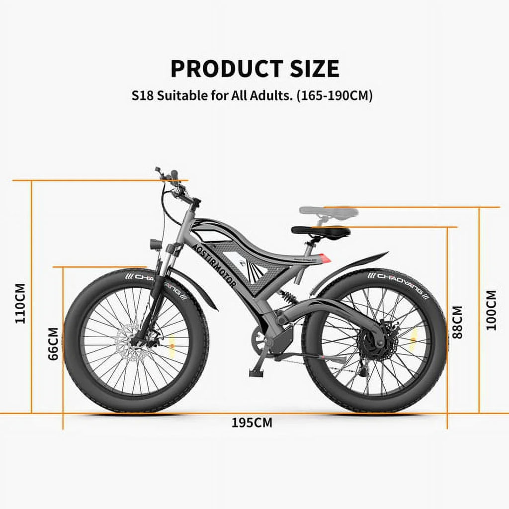 AOSTIRMOTOR Hot Fat Tire Adults Electric Bicycle 26 In. Electric Mountain Bike